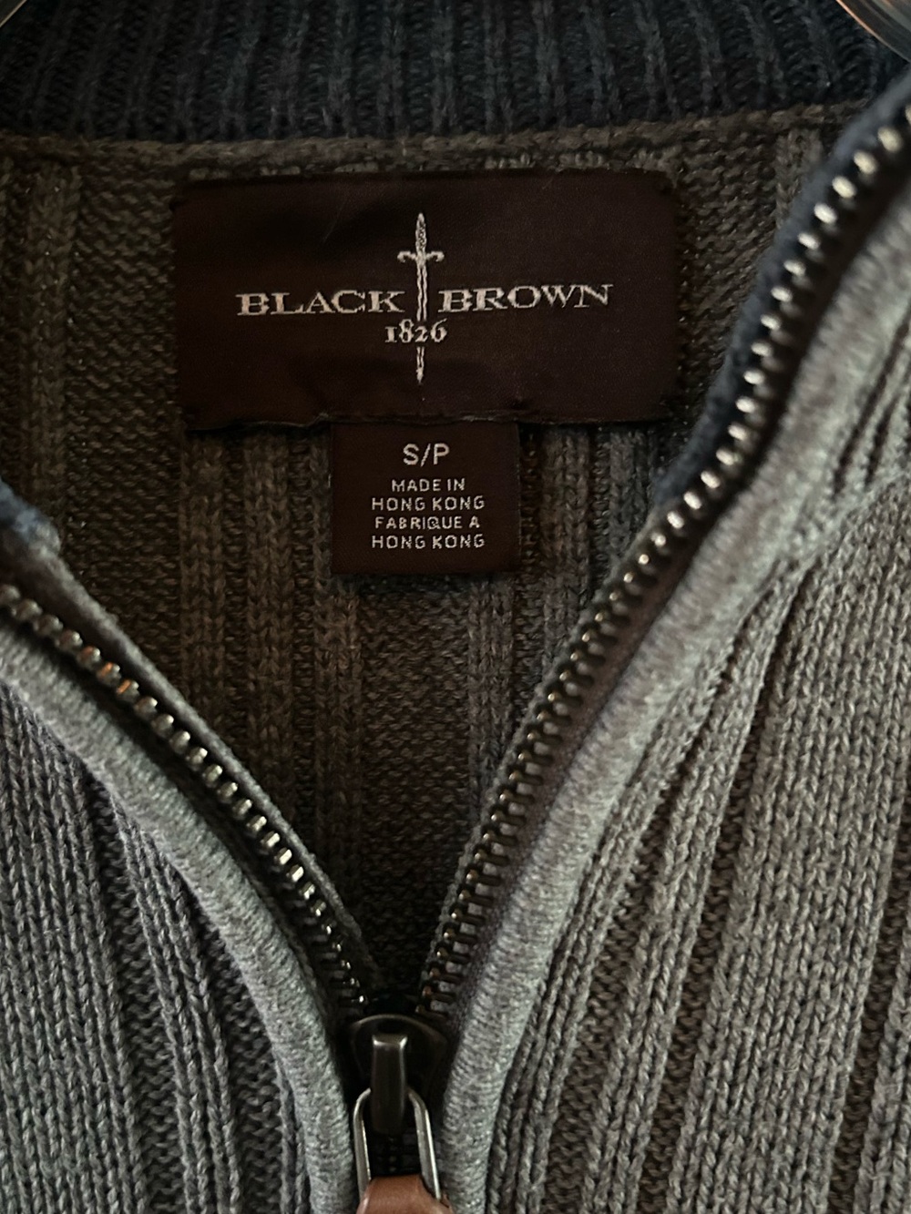 Black Brown 1826 Gray Mixed Cable & Ribbed 100% Cotton Quarter-Zip Men’s S - Picture 2 of 4